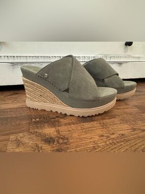 New UGG Abbot Slide Wedge Sandal Moss Green Women's Size 7